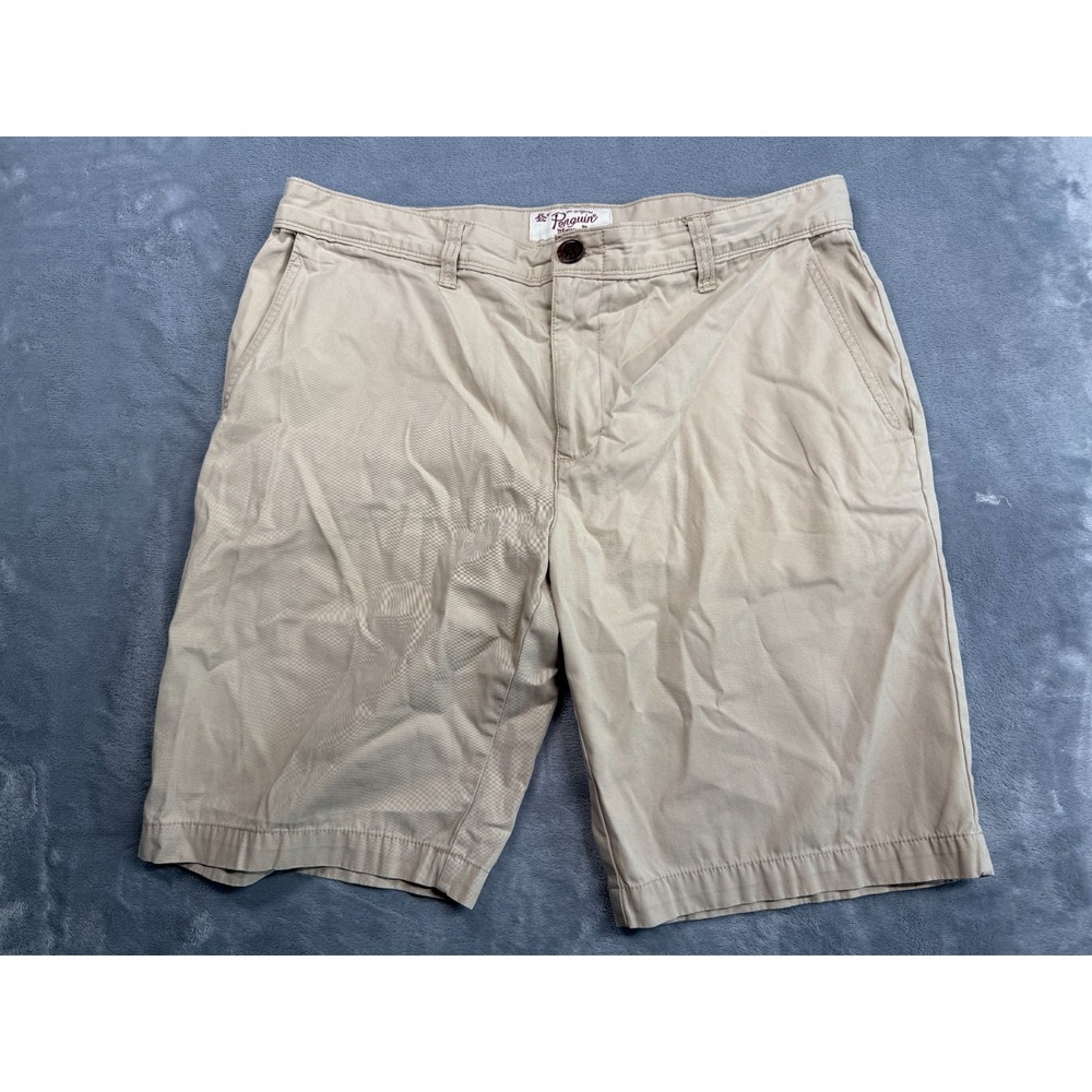 Original Penguin By Munsing Wear Chino Shorts Mens 34 Beige Cotton Logo Mid Rise